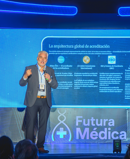 Keynote speaking on stage.